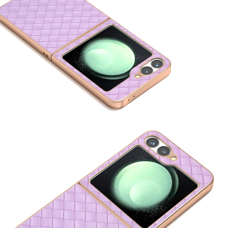 For Samsung Galaxy Z Flip6 / Flip7 FE Electroplated Frame Woven Texture PU Phone Case