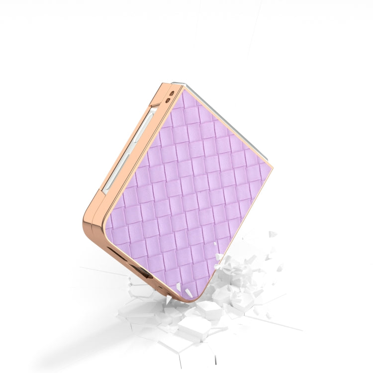 For Samsung Galaxy Z Flip6 / Flip7 FE Electroplated Frame Woven Texture PU Phone Case