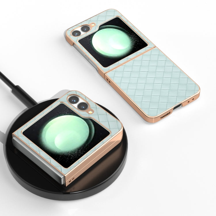 For Samsung Galaxy Z Flip6 / Flip7 FE Electroplated Frame Woven Texture PU Phone Case