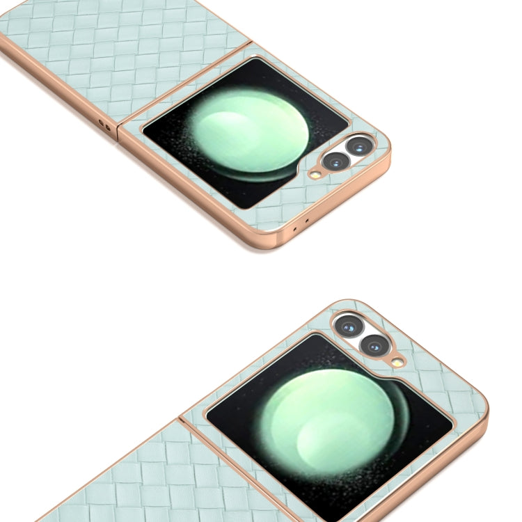 For Samsung Galaxy Z Flip6 / Flip7 FE Electroplated Frame Woven Texture PU Phone Case