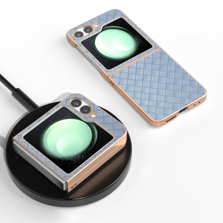 For Samsung Galaxy Z Flip6 / Flip7 FE Electroplated Frame Woven Texture PU Phone Case
