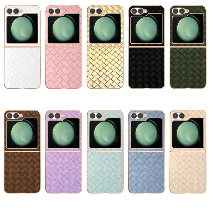 For Samsung Galaxy Z Flip6 / Flip7 FE Electroplated Frame Woven Texture PU Phone Case