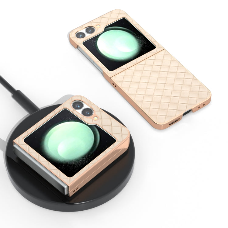 For Samsung Galaxy Z Flip6 / Flip7 FE Electroplated Frame Woven Texture PU Phone Case