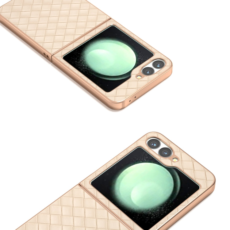 For Samsung Galaxy Z Flip6 / Flip7 FE Electroplated Frame Woven Texture PU Phone Case