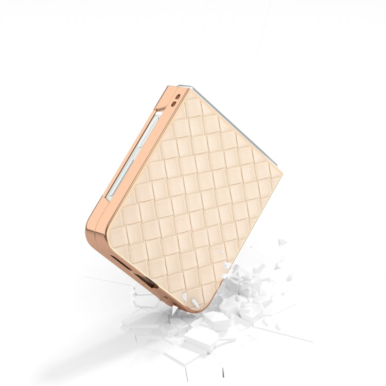 For Samsung Galaxy Z Flip6 / Flip7 FE Electroplated Frame Woven Texture PU Phone Case