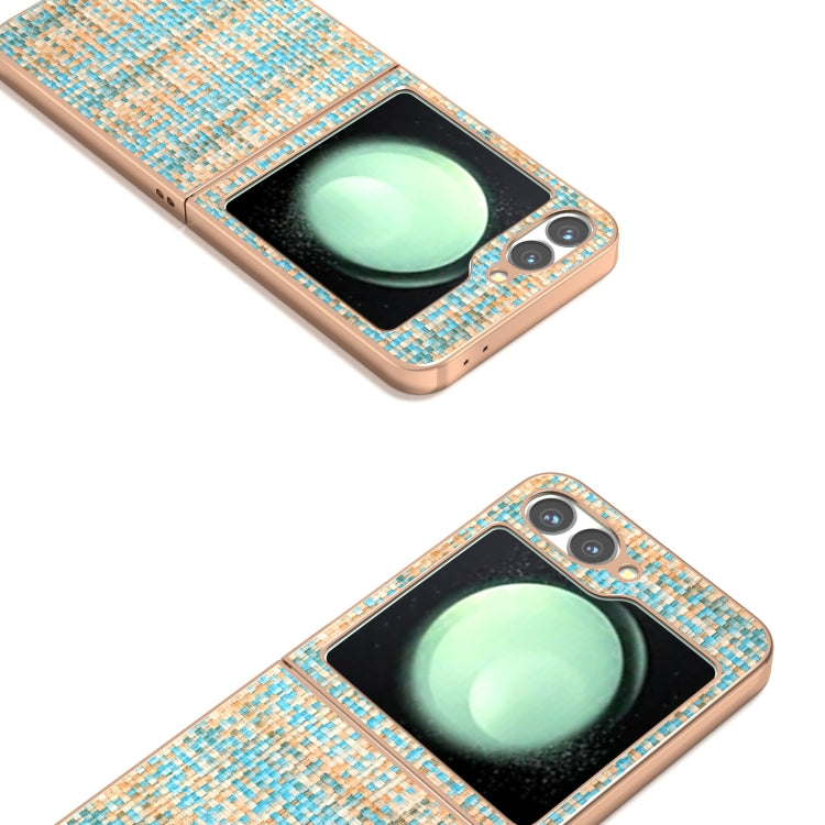 For Samsung Galaxy Z Flip6 / Flip7 FE Electroplated Frame Color Lattice Texture PU Phone Case