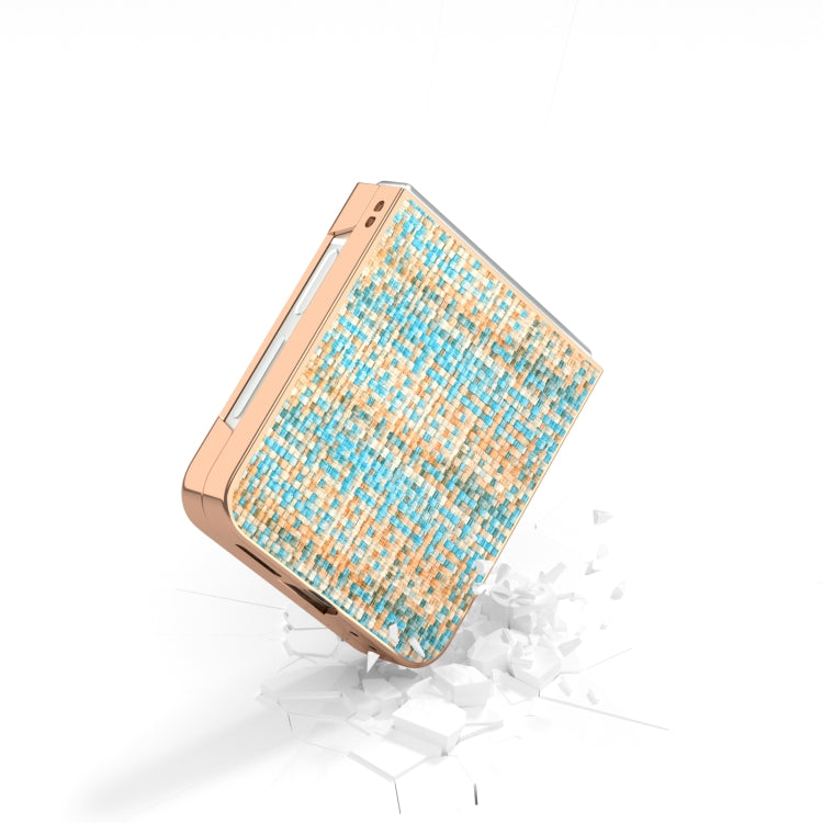 For Samsung Galaxy Z Flip6 / Flip7 FE Electroplated Frame Color Lattice Texture PU Phone Case