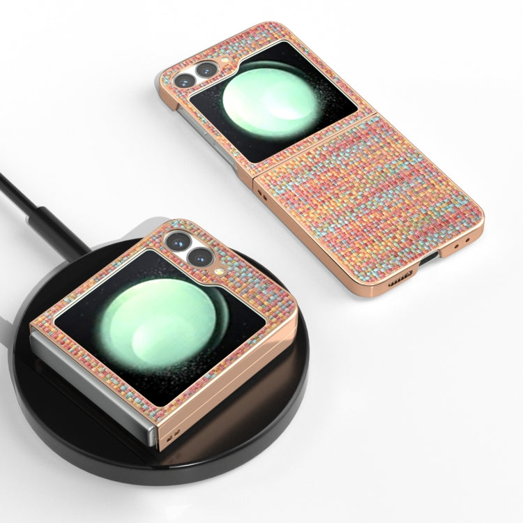 For Samsung Galaxy Z Flip6 / Flip7 FE Electroplated Frame Color Lattice Texture PU Phone Case