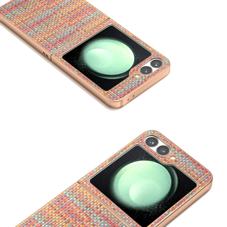 For Samsung Galaxy Z Flip6 / Flip7 FE Electroplated Frame Color Lattice Texture PU Phone Case