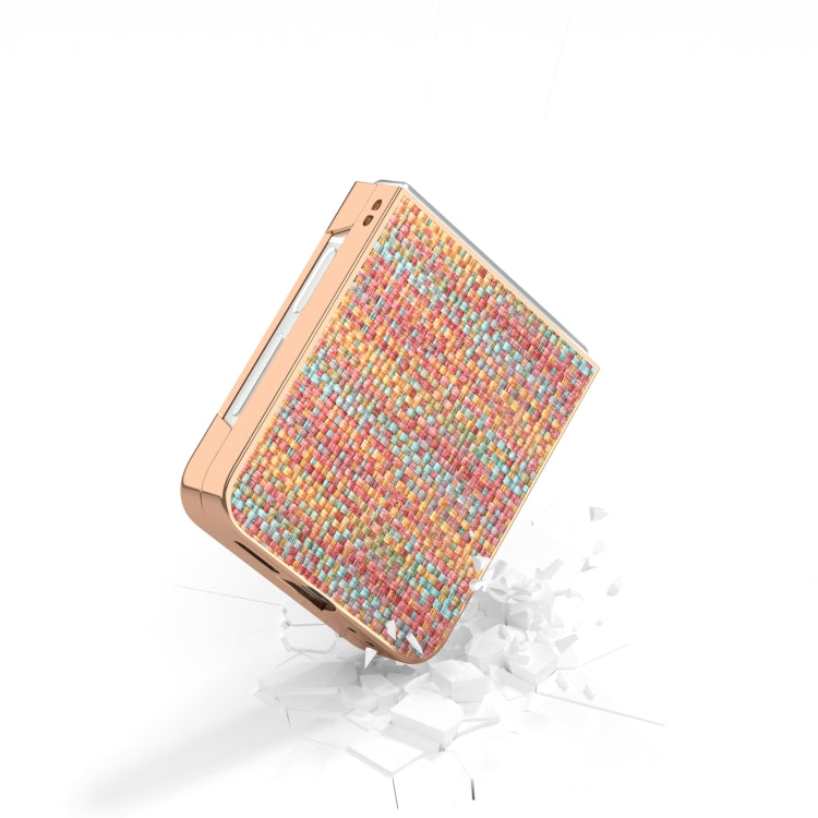 For Samsung Galaxy Z Flip6 / Flip7 FE Electroplated Frame Color Lattice Texture PU Phone Case