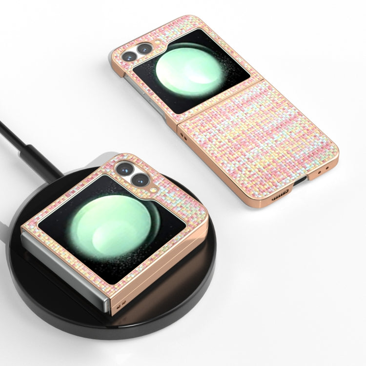 For Samsung Galaxy Z Flip6 / Flip7 FE Electroplated Frame Color Lattice Texture PU Phone Case