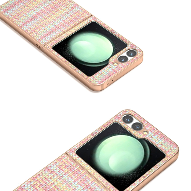 For Samsung Galaxy Z Flip6 / Flip7 FE Electroplated Frame Color Lattice Texture PU Phone Case