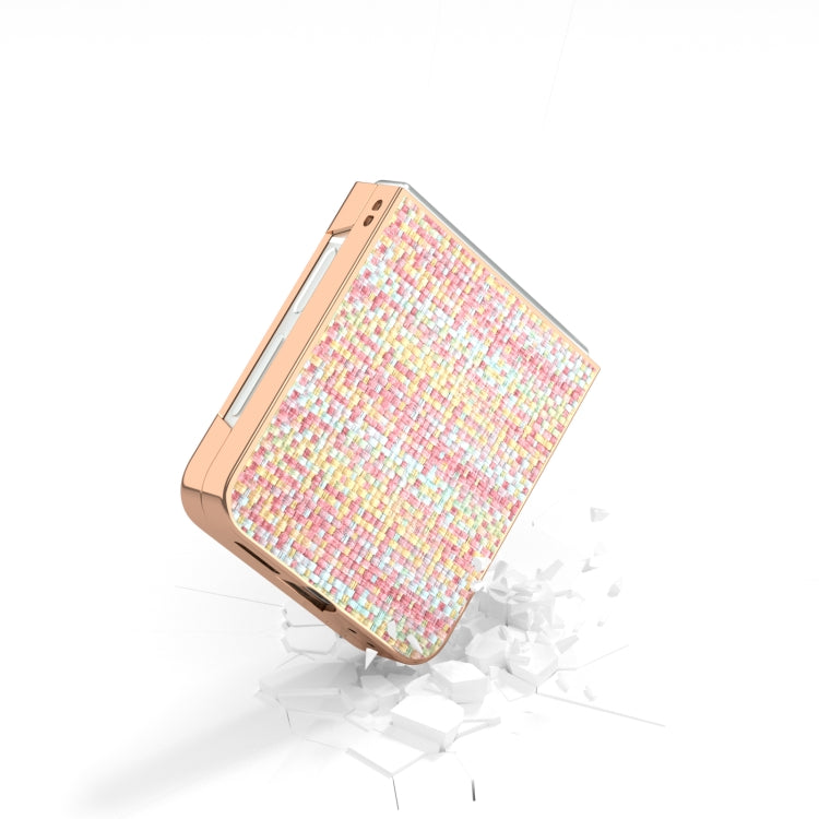 For Samsung Galaxy Z Flip6 / Flip7 FE Electroplated Frame Color Lattice Texture PU Phone Case