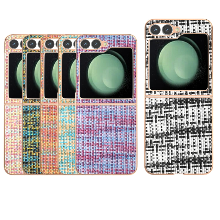 For Samsung Galaxy Z Flip6 / Flip7 FE Electroplated Frame Color Lattice Texture PU Phone Case