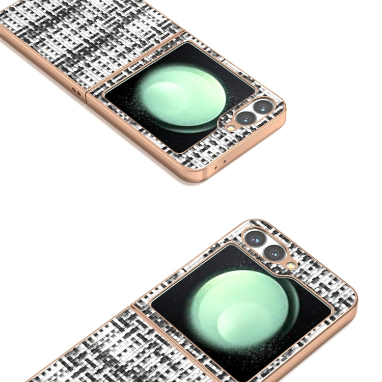 For Samsung Galaxy Z Flip6 / Flip7 FE Electroplated Frame Color Lattice Texture PU Phone Case