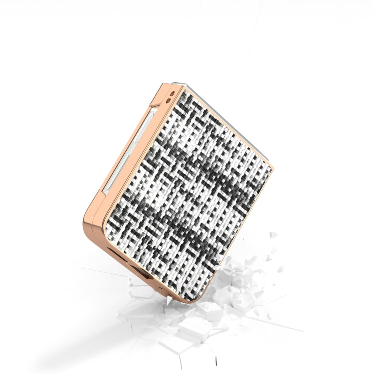 For Samsung Galaxy Z Flip6 / Flip7 FE Electroplated Frame Color Lattice Texture PU Phone Case