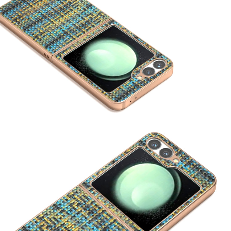 For Samsung Galaxy Z Flip6 / Flip7 FE Electroplated Frame Color Lattice Texture PU Phone Case