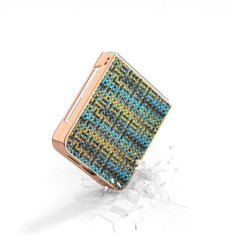 For Samsung Galaxy Z Flip6 / Flip7 FE Electroplated Frame Color Lattice Texture PU Phone Case