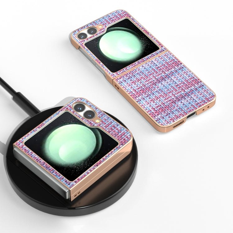 For Samsung Galaxy Z Flip6 / Flip7 FE Electroplated Frame Color Lattice Texture PU Phone Case