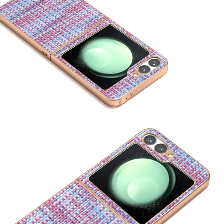 For Samsung Galaxy Z Flip6 / Flip7 FE Electroplated Frame Color Lattice Texture PU Phone Case