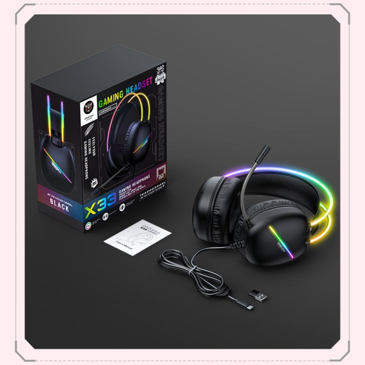ONIKUMA X33 Head-mounted RGB Light E-Sports Gaming Headset, Cable Length: 2m