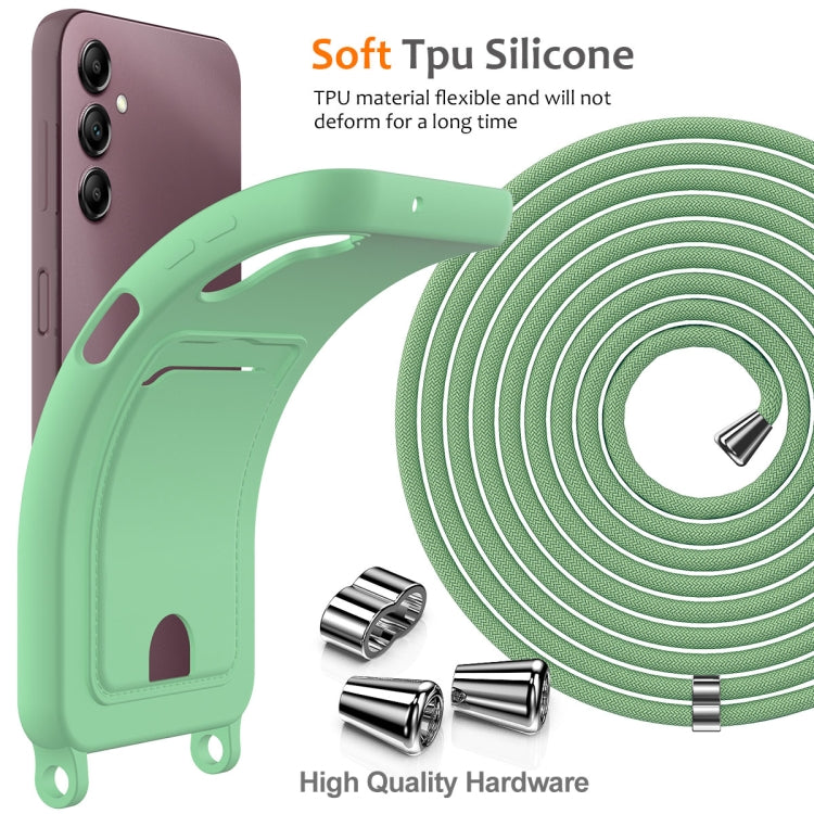 For Samsung Galaxy A16 5G / 4G Integrated Card Bag Solid Color Liquid Silicone Phone Case with Lanyard