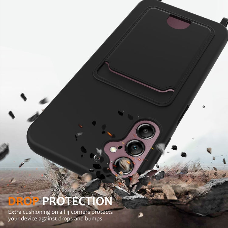 For Samsung Galaxy A16 5G / 4G Integrated Card Bag Solid Color Liquid Silicone Phone Case with Lanyard