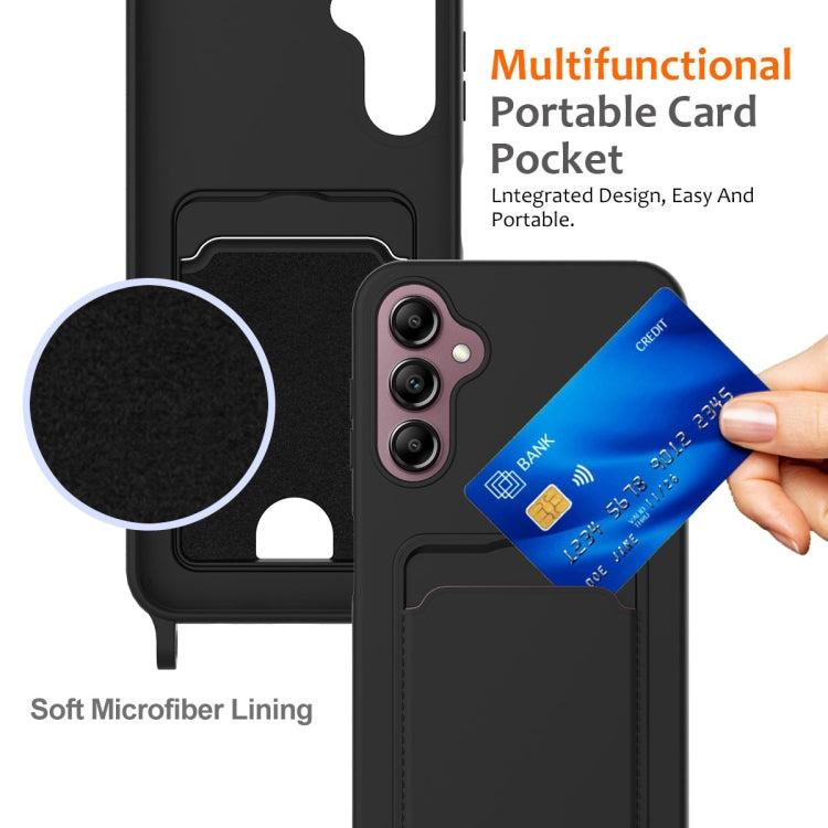 For Samsung Galaxy A16 5G / 4G Integrated Card Bag Solid Color Liquid Silicone Phone Case with Lanyard