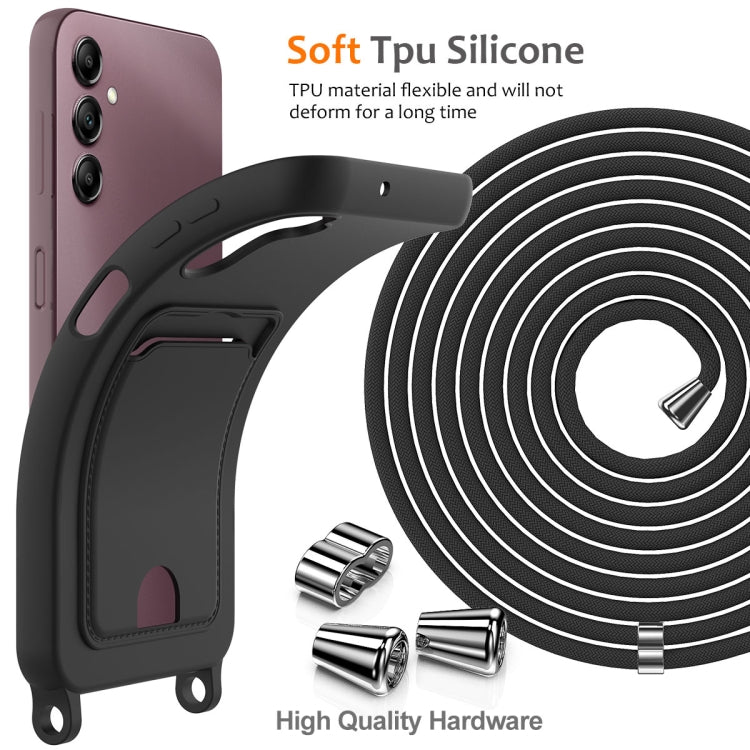 For Samsung Galaxy A16 5G / 4G Integrated Card Bag Solid Color Liquid Silicone Phone Case with Lanyard