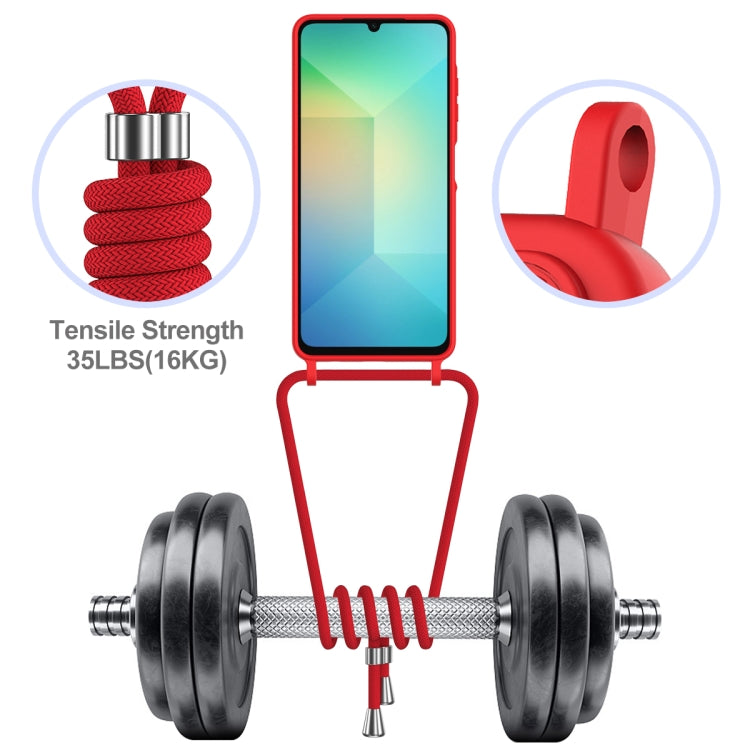 For Samsung Galaxy A06 4G Integrated Card Bag Solid Color Liquid Silicone Phone Case with Lanyard