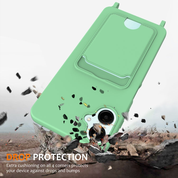 For Samsung Galaxy A06 4G Integrated Card Bag Solid Color Liquid Silicone Phone Case with Lanyard