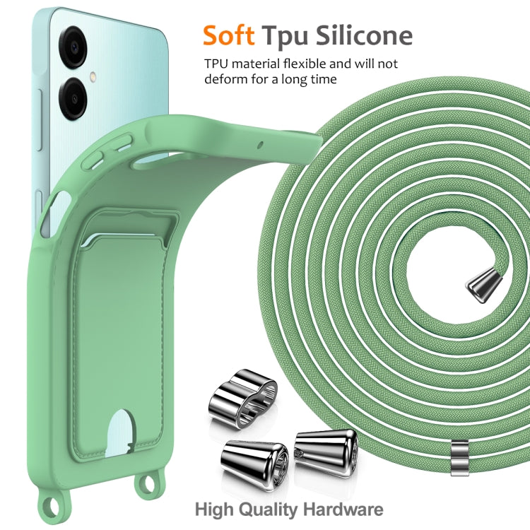 For Samsung Galaxy A06 4G Integrated Card Bag Solid Color Liquid Silicone Phone Case with Lanyard