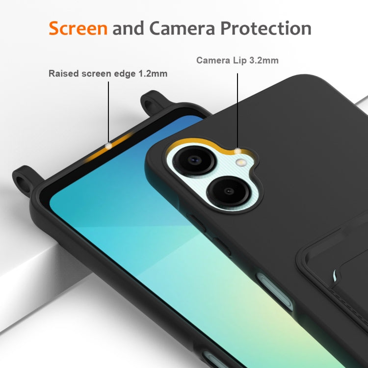 For Samsung Galaxy A06 4G Integrated Card Bag Solid Color Liquid Silicone Phone Case with Lanyard