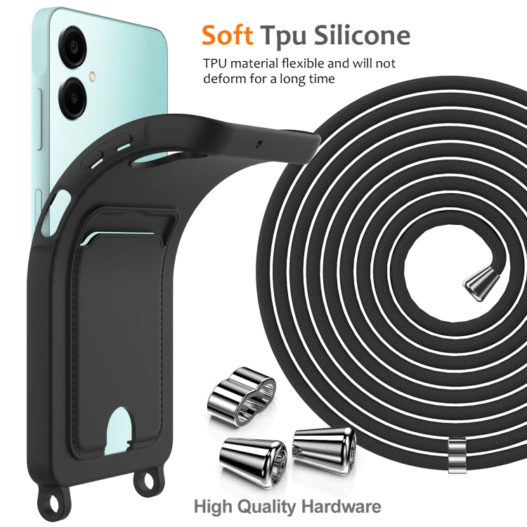 For Samsung Galaxy A06 4G Integrated Card Bag Solid Color Liquid Silicone Phone Case with Lanyard
