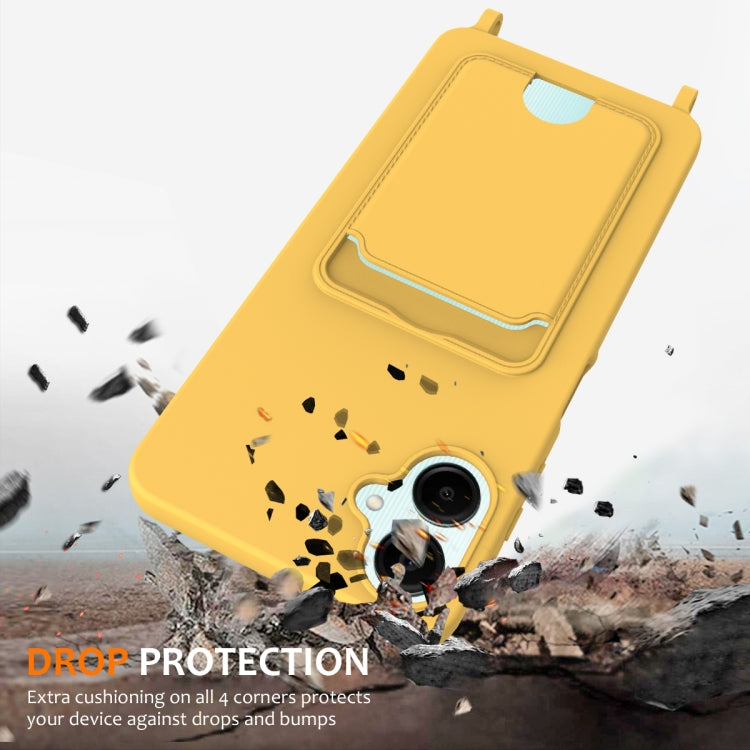 For Samsung Galaxy A06 4G Integrated Card Bag Solid Color Liquid Silicone Phone Case with Lanyard