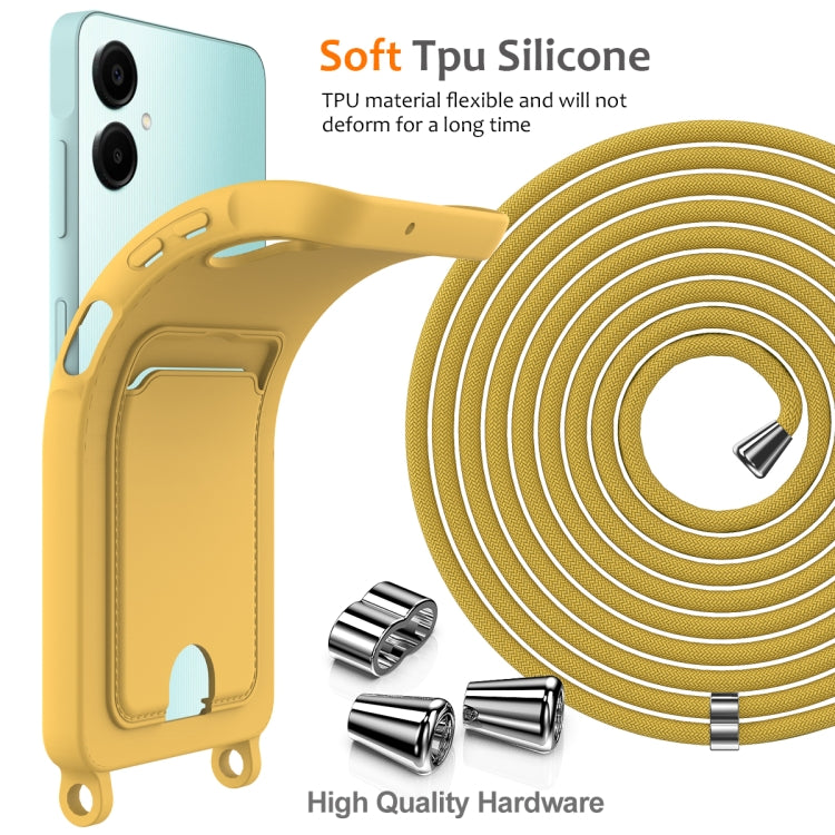 For Samsung Galaxy A06 4G Integrated Card Bag Solid Color Liquid Silicone Phone Case with Lanyard