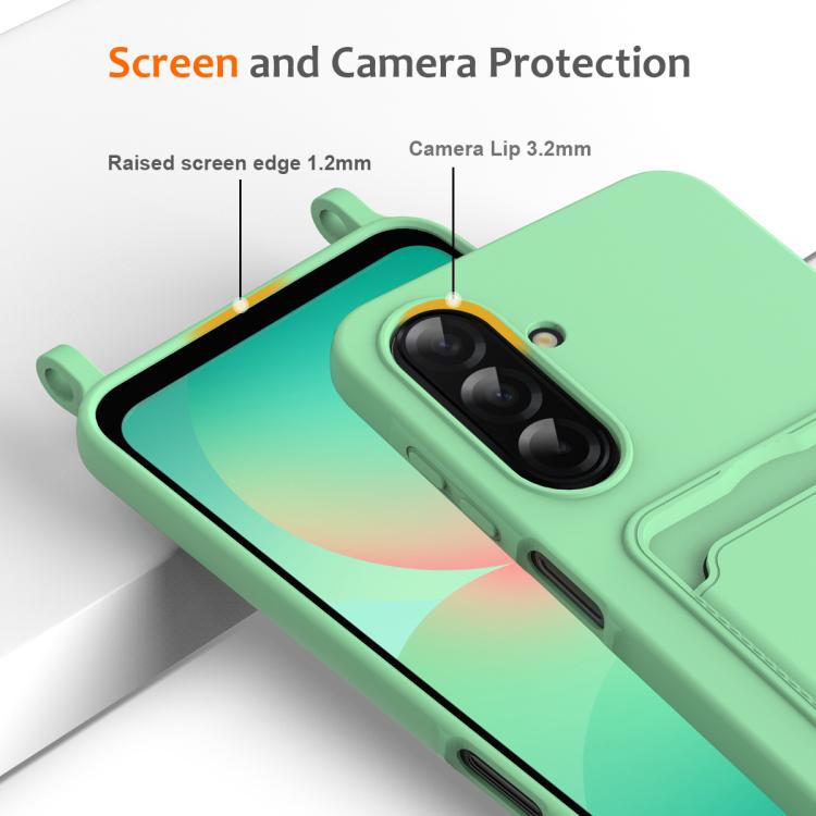 For Samsung Galaxy A26 5G Integrated Card Bag Solid Color Liquid Silicone Phone Case with Lanyard