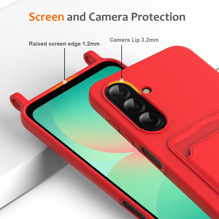 For Samsung Galaxy A36 / A56 5G Integrated Card Bag Solid Color Liquid Silicone Phone Case with Lanyard