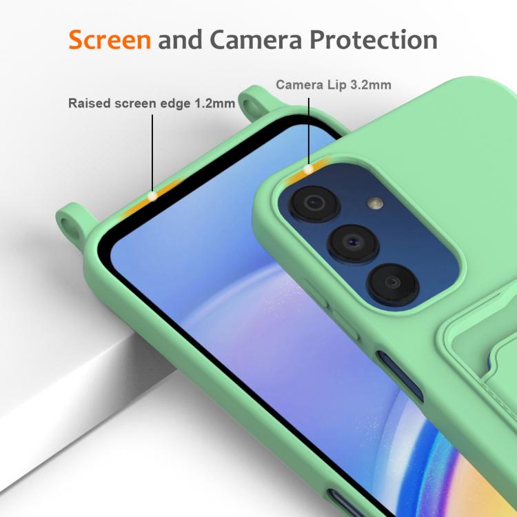 For Samsung Galaxy A54 5G Integrated Card Bag Solid Color Liquid Silicone Phone Case with Lanyard