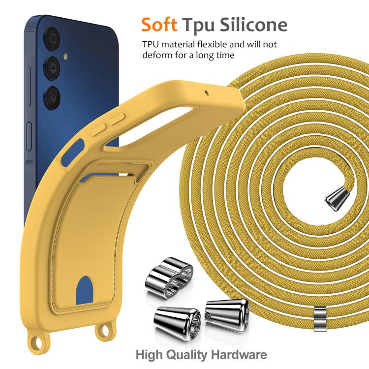 For Samsung Galaxy A54 5G Integrated Card Bag Solid Color Liquid Silicone Phone Case with Lanyard