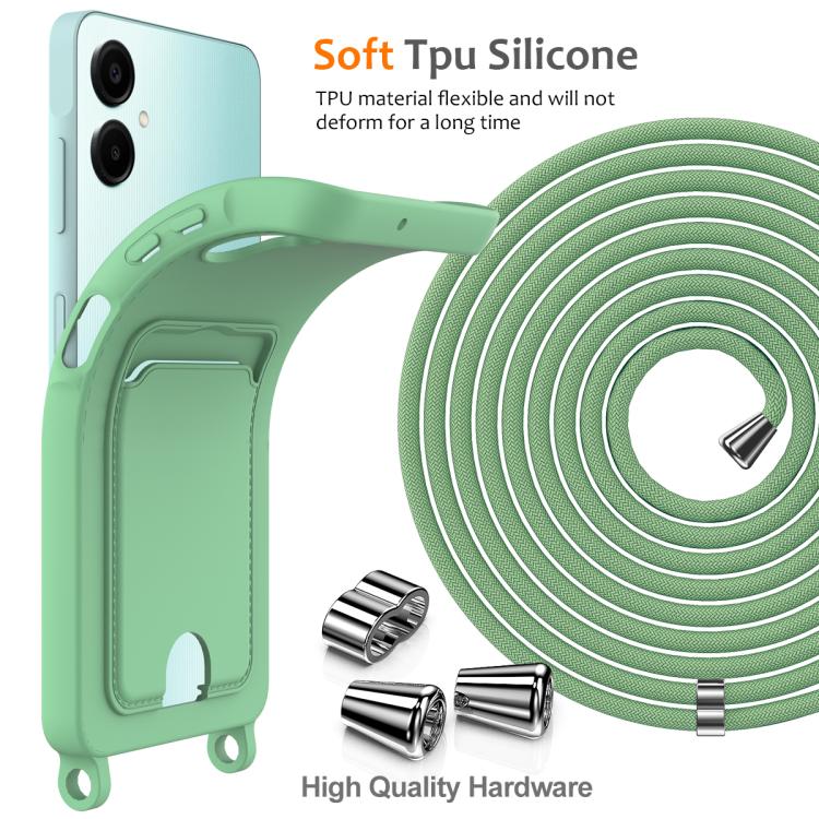 For Samsung Galaxy A06 5G Integrated Card Bag Solid Color Liquid Silicone Phone Case with Lanyard