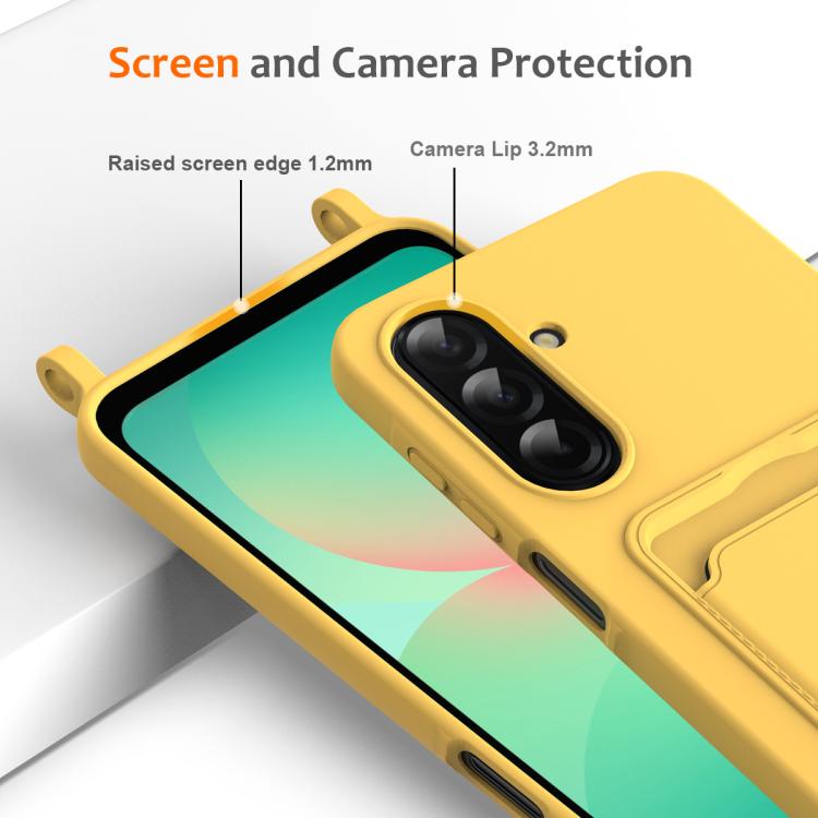 For Samsung Galaxy A17 / F17 / M17 Integrated Card Bag Solid Color Liquid Silicone Phone Case with Lanyard