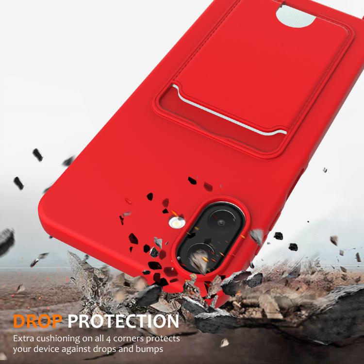 For Samsung Galaxy A07 / M17e / F07e Integrated Card Bag Solid Color Liquid Silicone Phone Case with Lanyard