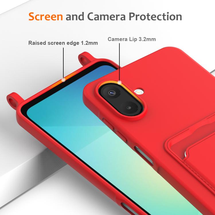 For Samsung Galaxy A07 / M17e / F07e Integrated Card Bag Solid Color Liquid Silicone Phone Case with Lanyard