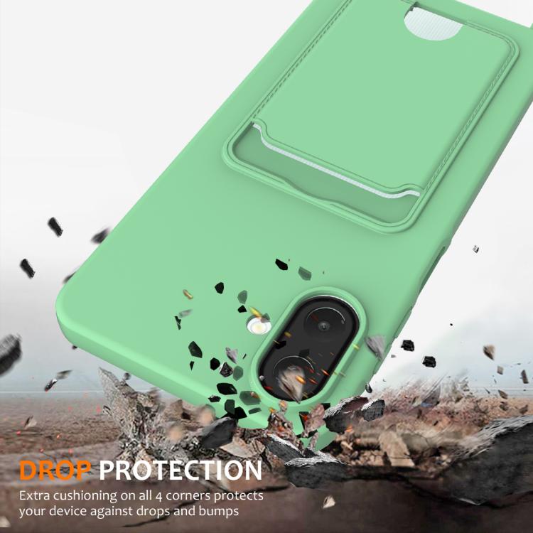 For Samsung Galaxy A07 / M17e / F07e Integrated Card Bag Solid Color Liquid Silicone Phone Case with Lanyard
