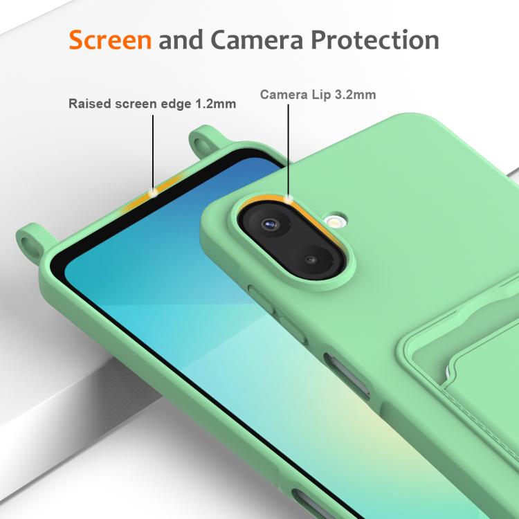 For Samsung Galaxy A07 / M17e / F07e Integrated Card Bag Solid Color Liquid Silicone Phone Case with Lanyard