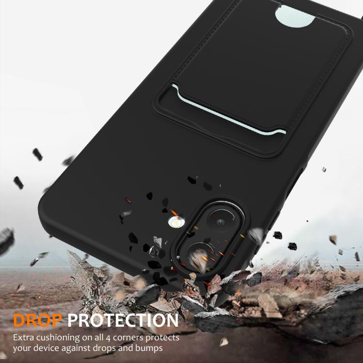 For Samsung Galaxy A07 / M17e / F07e Integrated Card Bag Solid Color Liquid Silicone Phone Case with Lanyard