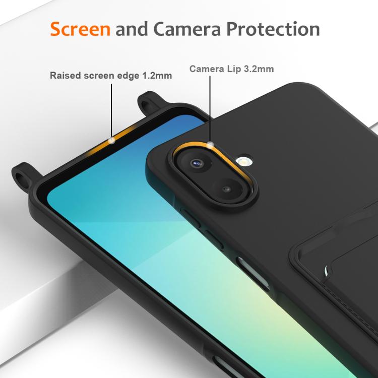 For Samsung Galaxy A07 / M17e / F07e Integrated Card Bag Solid Color Liquid Silicone Phone Case with Lanyard
