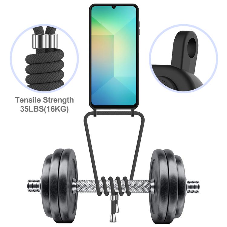 For Samsung Galaxy A07 / M17e / F07e Integrated Card Bag Solid Color Liquid Silicone Phone Case with Lanyard