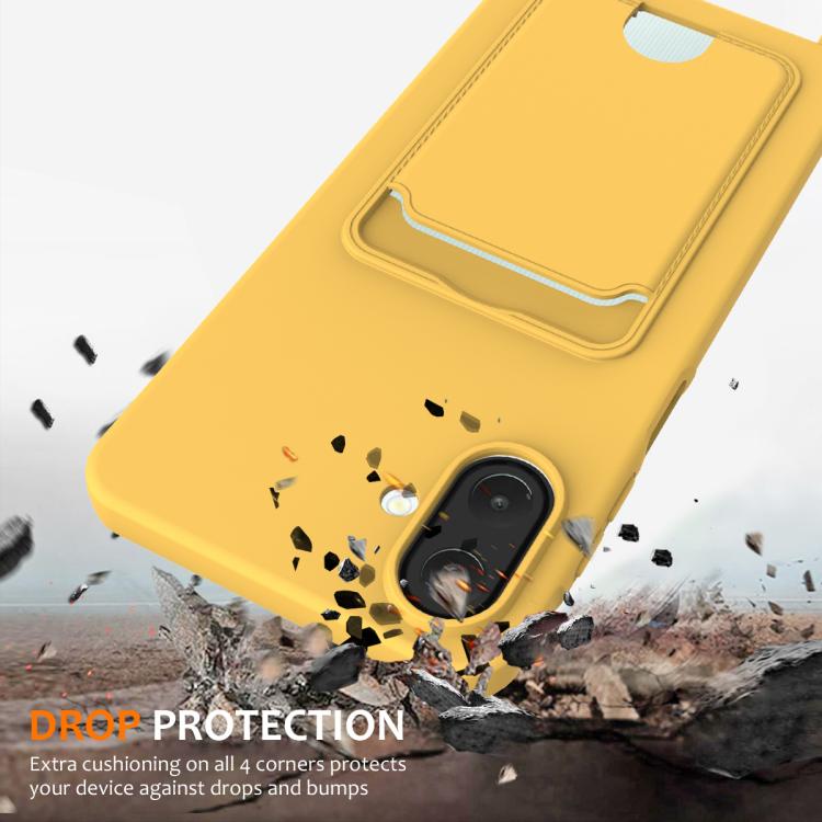 For Samsung Galaxy A07 / M17e / F07e Integrated Card Bag Solid Color Liquid Silicone Phone Case with Lanyard